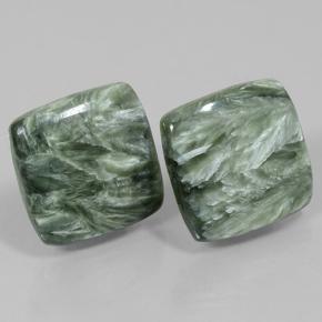 Gemas de Serafinita Verde medio natural de 24.45 ct, Corte Cojín, Opaco
