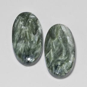 Gemas de serafinita verde natural de 16,84 ct, corte óvalo, opaco