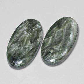 Gemas de serafinita verde natural de 16,84 ct, corte óvalo, opaco