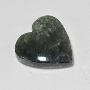 Serafinita Verde terroso natural de 8.94 ct, Forma de corazón, Opaco
