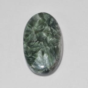 Serafinita verde natural de 7,09 ct, corte óvalo, opaco