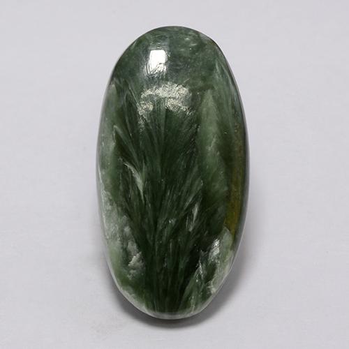 Serafinita Verde natural de 7.39 ct, Corte Óvalo, Opaco