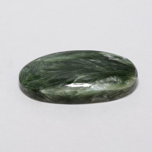 Serafinita Verde natural de 7.39 ct, Corte Óvalo, Opaco