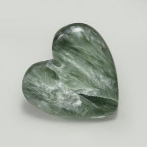 Serafinita verde natural de 7,59 ct, forma de corazón, opaco