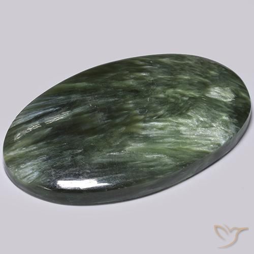 Serafinita Verde natural de 36.14 ct, Ovalada, Opaco