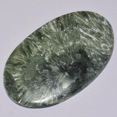 Serafinita Verde multicolor natural de 19.69 ct, Corte Óvalo, Opaco