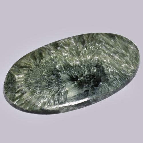 Serafinita Verde multicolor natural de 19.69 ct, Corte Óvalo, Opaco