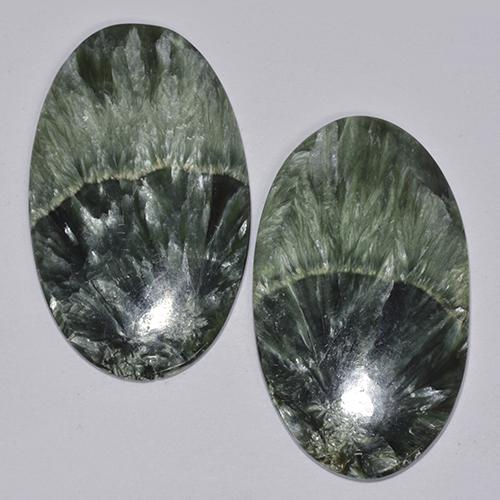 Gemas de Serafinita Verde oscuro natural de 44.48 ct, Corte Óvalo, Opaco