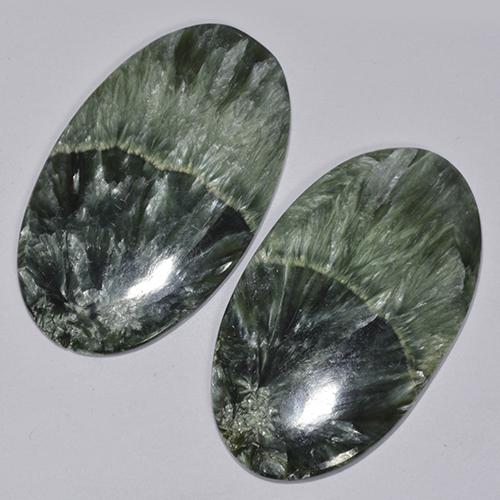 Gemas de Serafinita Verde oscuro natural de 44.48 ct, Corte Óvalo, Opaco