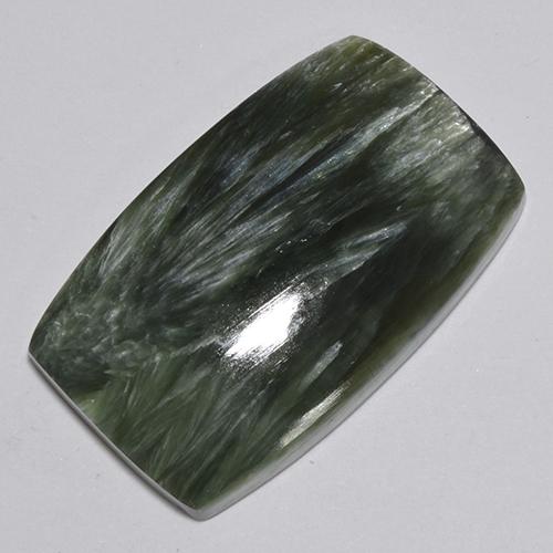 Serafinita Verde oscuro natural de 30.56 ct, Corte Cojín, Opaco
