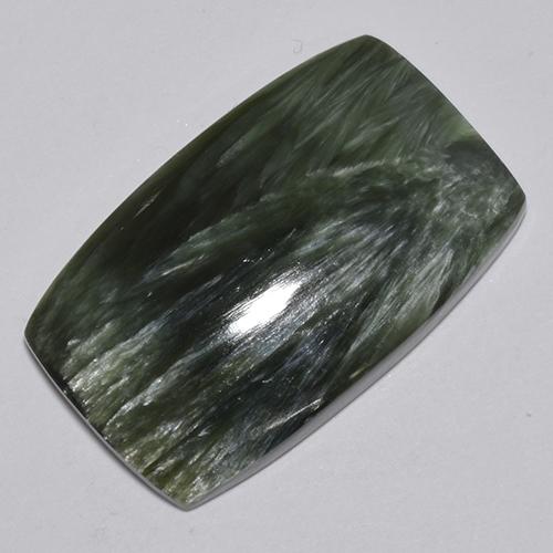 Serafinita Verde oscuro natural de 30.56 ct, Corte Cojín, Opaco