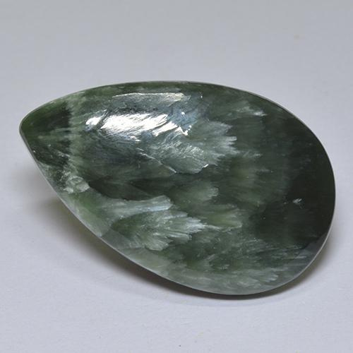 Serafinita verde natural de 13,89 ct, en forma de pera, opaco