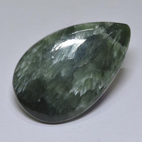 Serafinita verde natural de 13,89 ct, en forma de pera, opaco