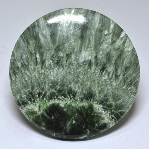 Serafinita verde natural de 32,26 ct, corte redondo, opaco