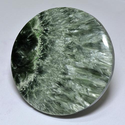 Serafinita verde natural de 32,26 ct, corte redondo, opaco