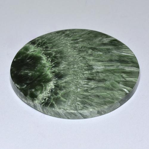 Serafinita verde natural de 32,26 ct, corte redondo, opaco
