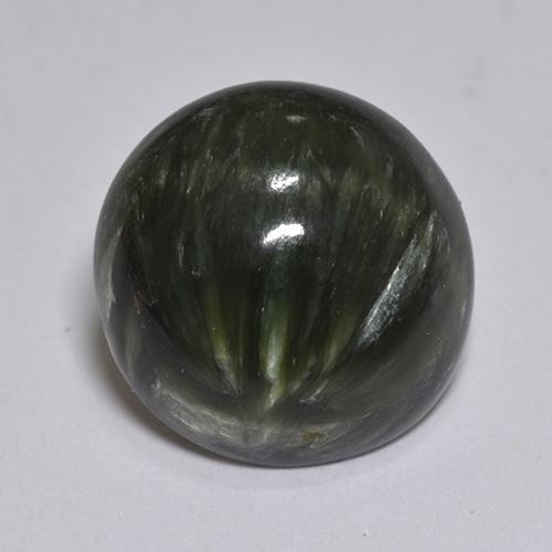 Serafinita Verde oscuro natural de 2.93 ct, Corte Redondo, Opaco