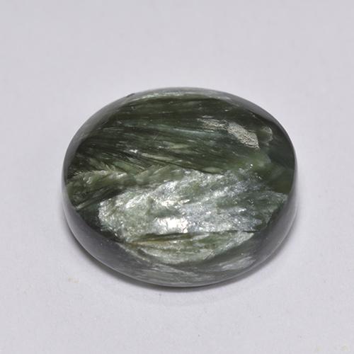Serafinita Verde natural de 4.10 ct, Corte Redondo, Opaco