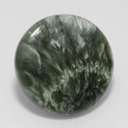 Serafinita verde natural de 11,23 ct, corte redondo, opaco
