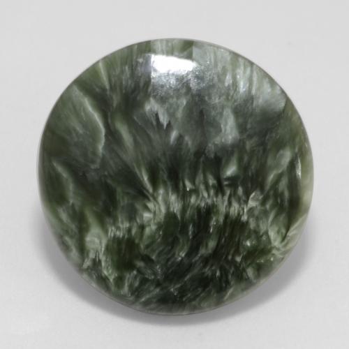 Serafinita verde natural de 11,23 ct, corte redondo, opaco