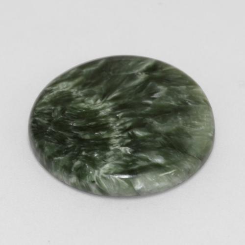 Serafinita verde natural de 11,23 ct, corte redondo, opaco