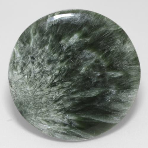 Serafinita verde natural de 20,78 ct, corte redondo, opaco