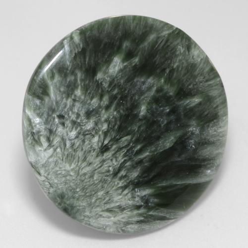 Serafinita verde natural de 20,78 ct, corte redondo, opaco