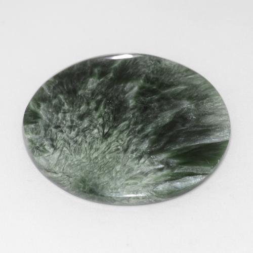 Serafinita verde natural de 20,78 ct, corte redondo, opaco