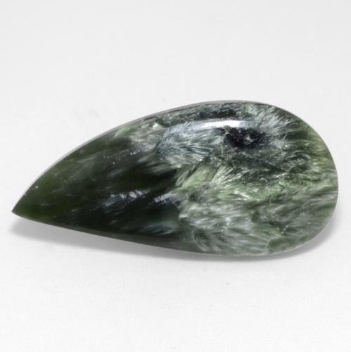 Serafinita verde natural de 10,98 ct, forma elegante, opaco