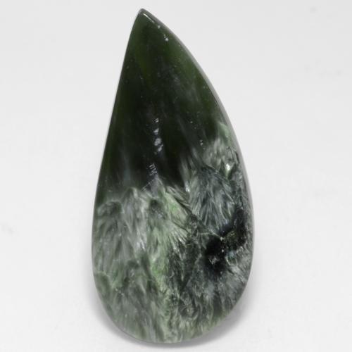 Serafinita verde natural de 10,98 ct, forma elegante, opaco