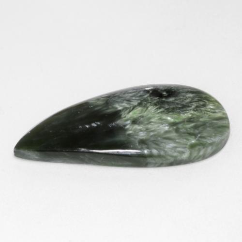 Serafinita verde natural de 10,98 ct, forma elegante, opaco