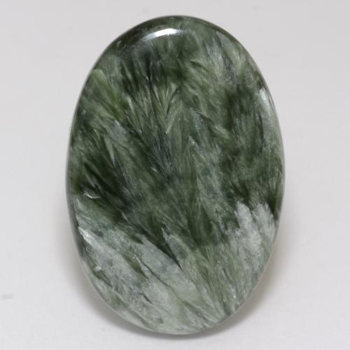 Serafinita verde natural de 15,64 ct, corte óvalo, opaco