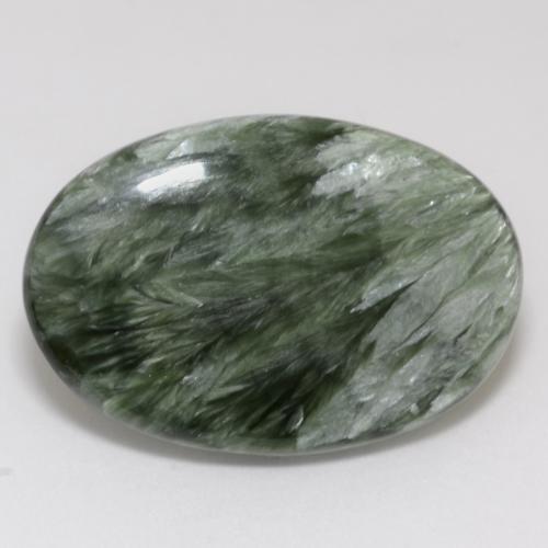 Serafinita verde natural de 15,64 ct, corte óvalo, opaco