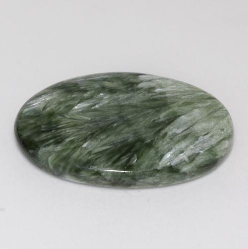 Serafinita verde natural de 15,64 ct, corte óvalo, opaco