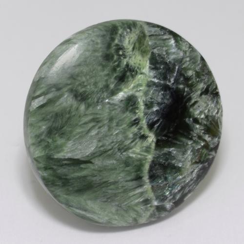 Serafinita Verde medio natural de 34.73 ct, Corte Redondo, Opaco