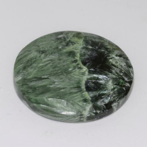 Serafinita Verde medio natural de 34.73 ct, Corte Redondo, Opaco