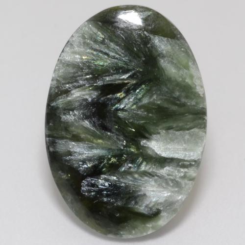 Serafinita verde natural de 9,63 ct, corte óvalo, opaco