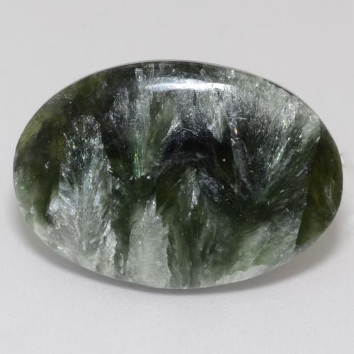 Serafinita verde natural de 9,63 ct, corte óvalo, opaco