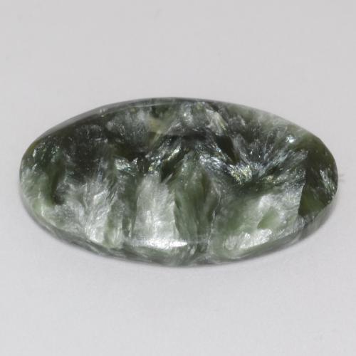 Serafinita verde natural de 9,63 ct, corte óvalo, opaco
