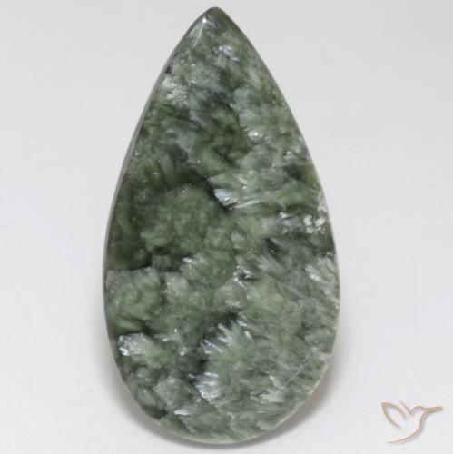 Serafinita verde natural de 15,14 ct, en forma de pera, opaco