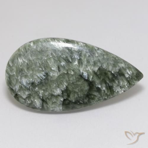 Serafinita verde natural de 15,14 ct, en forma de pera, opaco