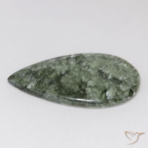 Serafinita verde natural de 15,14 ct, en forma de pera, opaco