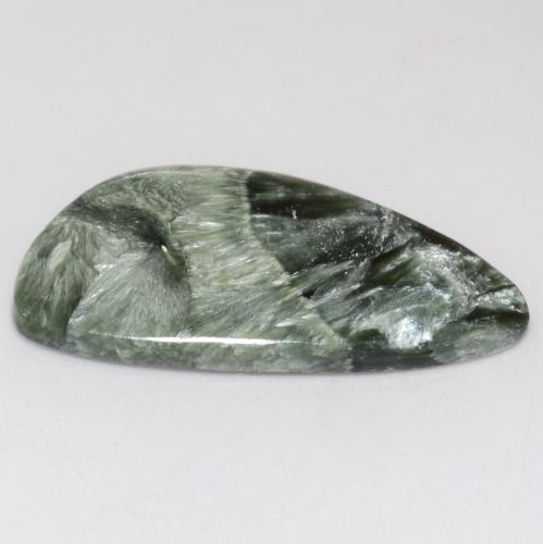 Serafinita verde natural de 13,83 ct, forma elegante, opaco