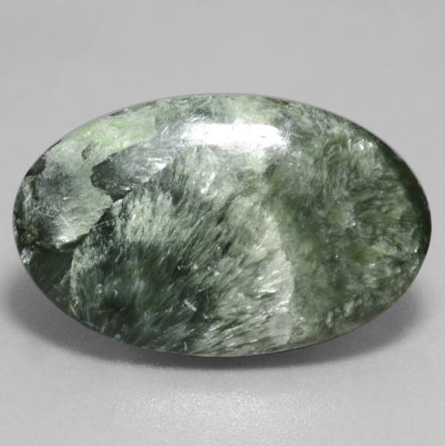 Serafinita verde natural de 11,26 ct, corte óvalo, opaco