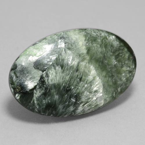 Serafinita verde natural de 11,26 ct, corte óvalo, opaco