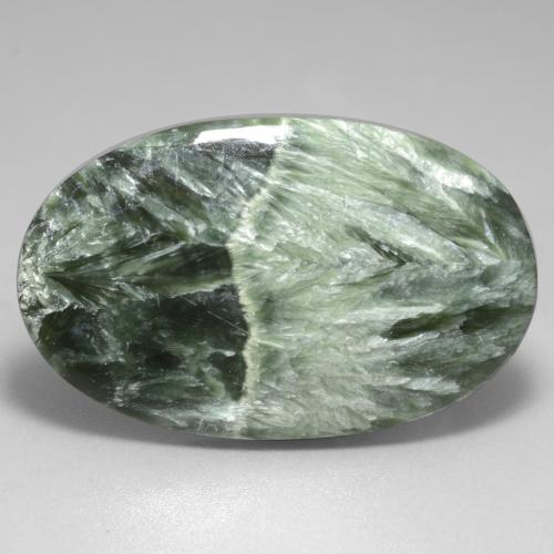 Serafinita Verde medio natural de 29.23 ct, Corte Óvalo, Opaco
