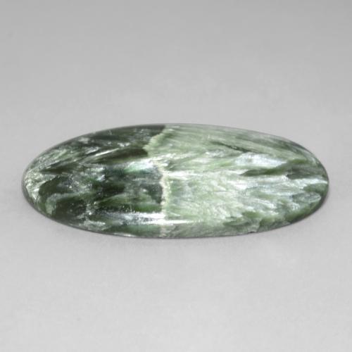 Serafinita Verde medio natural de 29.23 ct, Corte Óvalo, Opaco