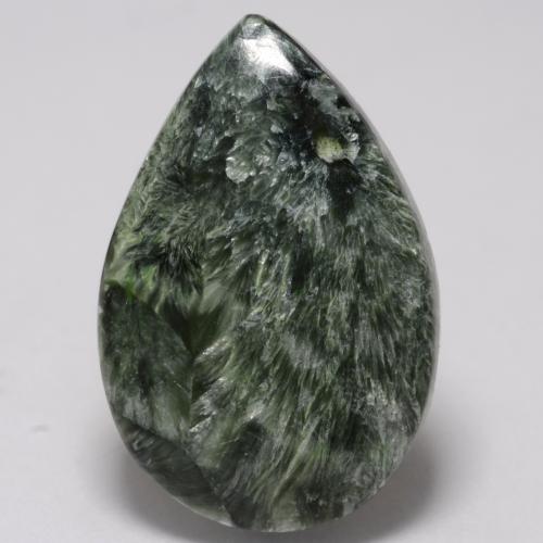 Serafinita verde natural de 8,36 ct, en forma de pera, opaco