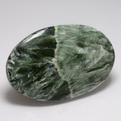 Serafinita Verde oscuro natural de 21.21 ct, Corte Óvalo, Opaco