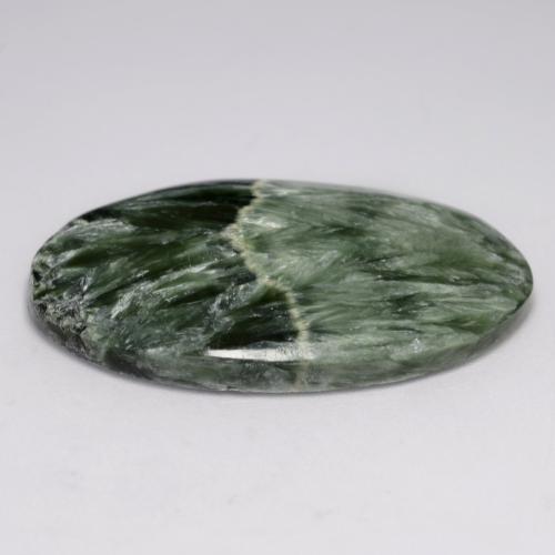 Serafinita Verde oscuro natural de 21.21 ct, Corte Óvalo, Opaco